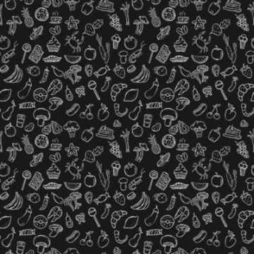 doodle-with-food-icons-on-black-background-seamless-pattern-with-food-icons-icons-of-seafood-mushrooms-sweets-vegetables-and-fruits-food-icons-free-vector